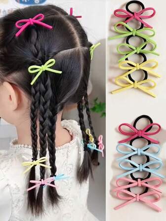 10pcs Colorful Bow Hair Ties, Cute Decor Hair Accessories For Babies