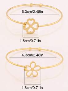 2个开口手镯，不锈钢几何花朵圆形心形手镯，DIY珠宝手链制作材料，手镯底座 - 2件#手鐲 - 查看 5