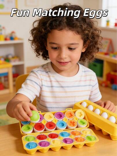 Juguete educativo interactivo de huevos para emparejar formas y colores, desarrollo de habilidades motoras finas, regalo de cumpleaños para niños y niñas de talla grande de 10 meses (color aleatorio)