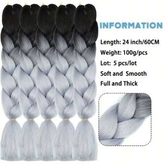 24-Inch Ombre Jumbo Braiding Hair Extensions, 5pcs – Super Yaki Texture Synthetic Hair In Black To Brown Gradient For DIY Styling, Versatile & Easy To Use For All Ethnicities, Versatile Hair Extensions|Natural Appearance|Textured Hair Extensions