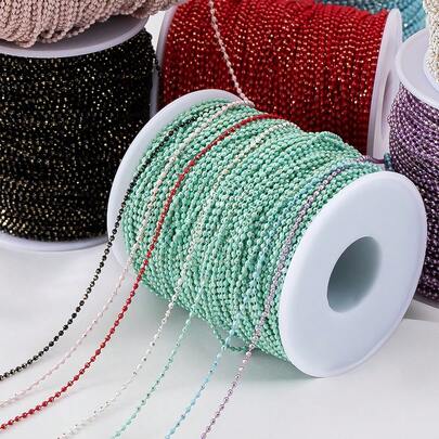 1m/5m Fashion Colorful 1.5mm Round Bead Chain, Lacquered Metal Copper Bead Chain, Wave Bead Chain For DIY Necklace, Bracelet, Jewelry Making, Accessories, Clothing Decoration