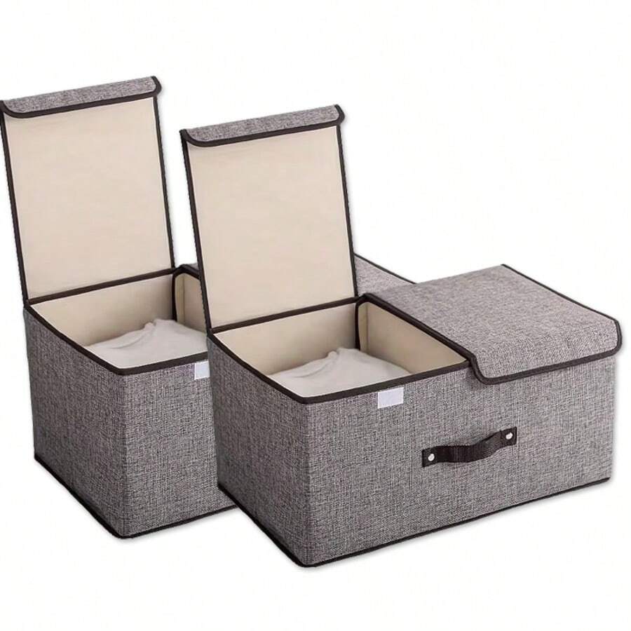 2-Piece Foldable Fabric Storage Boxes With Lids And Handles - Grey Rectangular Storage Boxes, Ideal For Underwear, Socks, Etc. - Perfect For Bedroom, Wardrobe Or Office Organisation, Clothes Storage, Under-Bed Storage - Xám - Xem 1