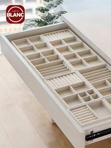 1/5pcs Beige Desktop Jewelry Display Storage Box Elegant Stackable Velvet Jewelry Tray Organizer - Portable Multi-Purpose Storage For Rings, Earrings, And Necklaces