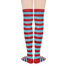 Zando Womens Thigh High Socks Striped High Knee Socks Knee High Socks For Cosplay Long Socks Over The Knee Leg Warmers,OneSize,BlueandRedStripes - 藍紅條紋 - 查看 3