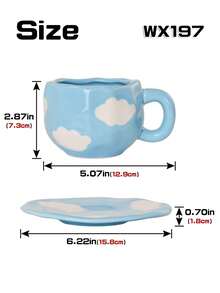 一套高品质手绘云朵咖啡杯碟，陶瓷材质，适合作为礼物，可作水杯、咖啡杯、牛奶杯、茶杯。 - 彩色 - 查看 7