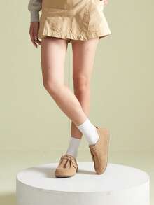 CAMEL CROWN Women's Casual Shoes, Fashion Versatile High Heel Deep V Single Sole Shoes, Kangaroo Shoes, Slip-On Casual Shoes, Spring/Summer - Apricot - View 2