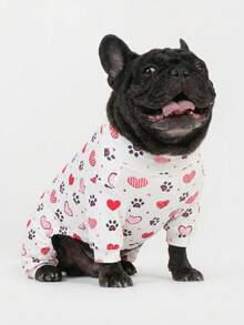 情人节狗狗服装，情人节狗狗睡衣，情人节狗狗家居服，情人节狗狗礼物，适合小型、中型和大型犬的睡衣，超柔软弹力面料，狗狗脚印和爱心图案印花，尺码S-6XL - 白色 - 查看 5
