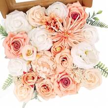 [Free Shipping]Artificial Flowers Combo Box Set Artificial Bouquets Wedding Flowers For Centerpieces Faux Flowers With Stems Peach Roses Artificial Flowers For Decor - 桃粉色 - 查看 1