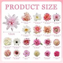 [Free Shipping]Artificial Pink Flowers Bulk Silk Roses Fake Flowers Heads For Crafts - DIY Home Spring Garden Floral Party Wildflower Garland Hanging Decoration Mini Big Small Faux Fabric Flowers Heads 3-12cm (Pink) - Pink - 查看 3