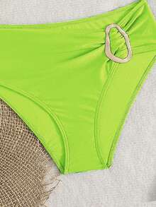 Women's Solid Color Bandeau Bikini Set With Metal Decor, Suitable For Island Vacation, Photography, Swimming - Green - View 5
