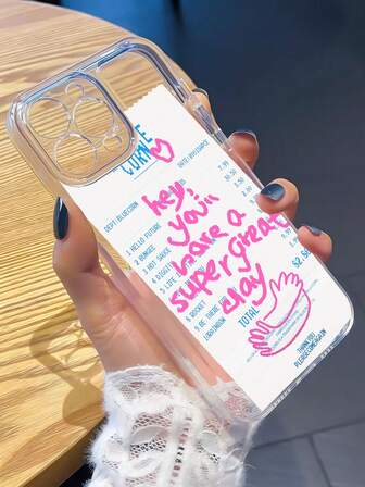 1 st. transparent skyddande telefonskal med kramande engelsk text, stötsäkert, högkvalitativt TPU-material, kompatibelt med 13, 14, 15 Pro Max, 16, 16 Pro, 16 Pro Max, 16 Plus, 17, 17 Pro, 17 Pro Max, 17 Air, 11, 12 Pro Max, X, XR, XS Max, 7, 8 Plus, 13 Mini, 12 Mini, 11 Pro Max, 14 Pro, 14 Plus, 15 Plus, modernt, konstnärligt, tecknat, insiderstil, sött, par, mjukt skal