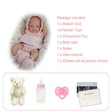 Muñeca Reborn Anne de 12 pulgadas - Pintada a mano, Body de silicona suave completo, ojos grandes, conjunto de suéter rosa tejido a mano, incluye accesorios de alimentación aleatorios - Muñeca de arte coleccionable - Rosa Pálido - Ver 7