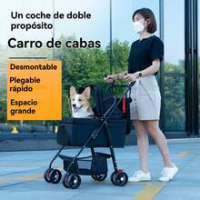 Cochecito Plegable Ligero para Mascotas, Perros y Gatos con Cesta Extraíble - Convertible en Silla de Empuje, Cochecito Portátil para Cachorros/Gatitos, Diseño de Plegado Fácil, Estructura Duradera para Exteriores, Compras, Visitas al Veterinario - Regalo Ideal - Negro - Ver 4