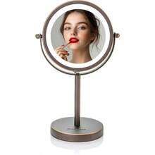 Ovente MLT60ABZ1X7X - Espejo de tocador iluminado de 6 pulgadas 1 LED de aumento 7X 360 grados ajustable doble cara giratorio soporte de  personal escritorio baño funciona con pilas círculo grande bronce envejecido MLT60ABZ1X7X - Bronce antiguo+17,8L x 2,5A cm - Ver 2