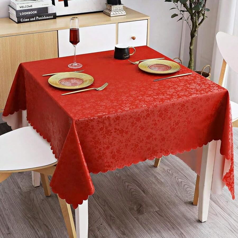 Smiry Square Table Cloth, Waterproof Heavy Duty Vinyl Tablecloths, Wipeable Washable Table Cover For Christmas, Kitchen And Dining Room (Red, 54\ X 54\) - 紅色 54 吋 x 54 吋正方形 - 查看 1