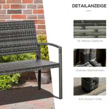 Outsunny Garden Bench, Rattan Look, Park Bench With Steel Frame For 2 People, Balcony Bench, Load Capacity Up To 320 Kg, Grey Garden Furniture