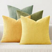 [Free Shipping]MIULEE Boho Farmhouse Yellow Green Throw Pillow Covers 20x20 Inch Set Of 4 Mordern Nordic Cushion Covers Soft Corduroy Home Decor For Couch Bed Sofa Living Room - 橙黃色,20英寸x20英寸,4個裝 - 查看 1