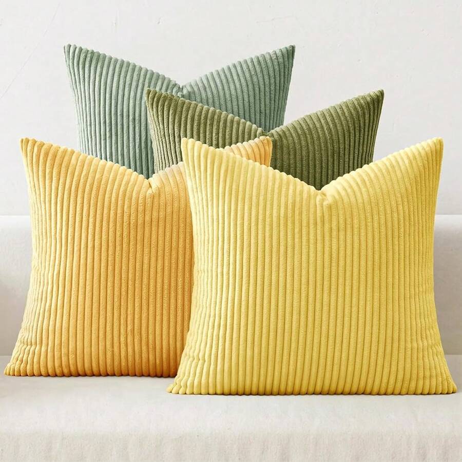 [Free Shipping]MIULEE Boho Farmhouse Yellow Green Throw Pillow Covers 20x20 Inch Set Of 4 Mordern Nordic Cushion Covers Soft Corduroy Home Decor For Couch Bed Sofa Living Room - 橙黃色,20英寸x20英寸,4個裝 - 查看 1