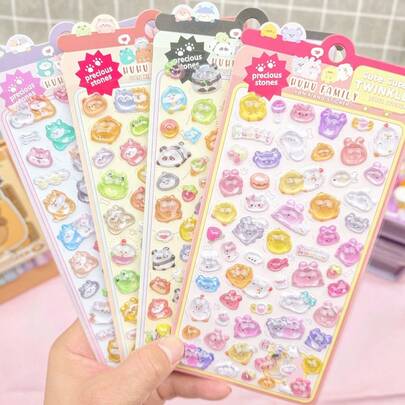 3D Embossed Crystal Stickers, Cute Animal Cartoon Style, Suitable For Crafts, Educational Activities, Rewards, Decorating Phones And Albums