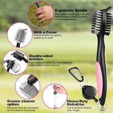 FINGER TEN Pink All In One Golf Accessories Set, Includes 16*16 In Pink Microfiber Towel, Groove Brush With Retractive Clip, Pink Divot Tool With Blank Ball Marker And 10 Pink Wood Tees, Ideal Gift Kit For Men Women Golfers