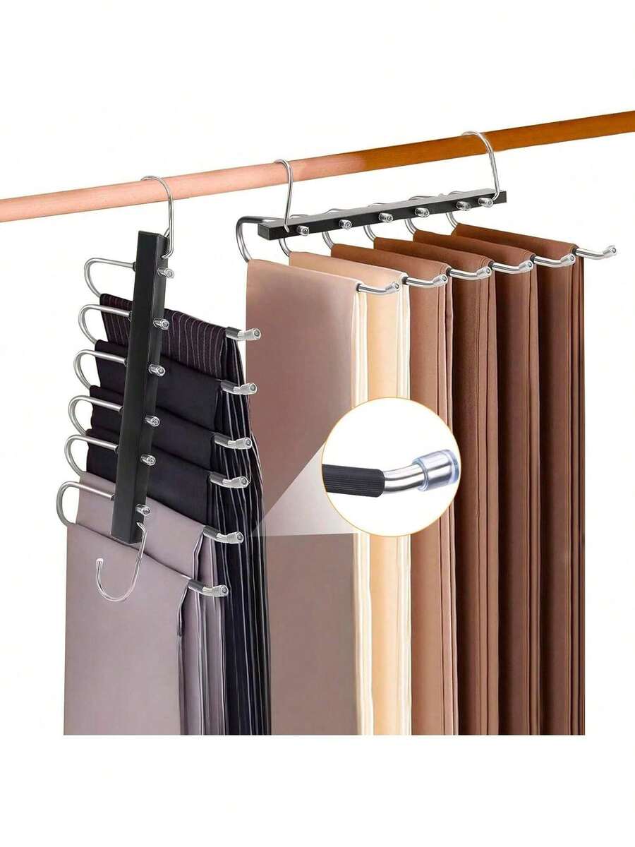 EstiloTendenciaPerchas Ganchos Para Pantalones, Perchas Plegables 6 En 1 De Acero Inoxidable, Percha De Acero Inoxidable En Forma De S, Organizadores De Almacenamiento Para Pantalones Faldas Bufandas (2)Calidad PremiumVersióN Mejorada - 2 - Ver 1
