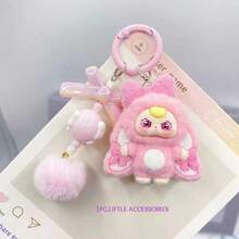 1pc Cute Cartoon 3D Flocked Keychain, Decorative Pendant Keychain, Cartoon Backpack Hanging Ornament, Car Keychain, Bag Charm, Suitable For Birthday Gift, Party Favor, Friend Gift, Cartoon Keychain, Small Pendant Accessory Toy Doll, Valentine's Day Special Gifts For Mother, Father, Graduation, And Teacher - Multicolor - View 5