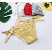 Women Silk Panties Lightweight Briefs Smooth Breathable Satin Bikini,Sexyys Tie-Side Underwear Daily Fit Comfort,Wine - 葡萄酒 - 查看 8
