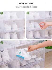 6/12pcs Waterproof Clear Plastic Shoe Organizer Boxes - Multipurpose Stackable Rectangle Sneaker Storage Display Cases For Closet Plastic Shoes Storage Box With Magnetic, Transparent Foldable Shoes Organizer, Dustproof Shoes Box For Men And Women - Multicolor - View 12