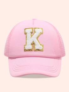 1顶儿童粉色26字母网眼棒球帽，男女通用幼儿遮阳帽，适合户外活动和日常佩戴，防紫外线 - 金標-粉海綿帽 - 查看 17