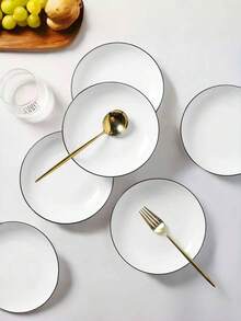 4pcs Ceramic Plates, 7-Inch Minimalist Japanese-Style Pasta/Rice Plates, 8-Inch Ceramic Salad Plates, White Minimalist Design, Dessert/Sandwich Plates, Oven, Microwave & Dishwasher