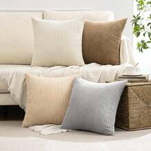 [Free Shipping]MIULEE Boho Farmhouse Throw Pillow Covers 18x18 Inch Set Of 4 Neutral Rustic Decorative Cushion Covers Soft Corduroy Nordic Home Decor For Couch Bed Sofa Living Room - 中性色 18 英吋 x 18 英吋 4 件裝 - 查看 3