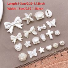 100 piezas/paquete Cuentas de ABS con acabado similar a la perla: Pétalos, Lirio del Valle y Lazos. Cuentas sueltas florales lindas para enhebrar y hacer joyas DIY. - Blanco - Ver 4