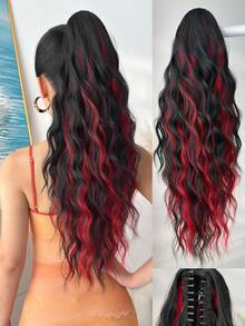 Claw Shaped Ponytail Extension Hair Accessory Brown Gradient Black Brown Gradient Brown Gradient Gold Gradient Multi-Color 24 Inch Water Ripple Heat-Resistant Fiber Synthetic Ponytail Wig, Suitable For Women's Christmas, Halloween Parties And Daily Use - Two-Tone - View 16