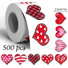 500张/卷 情人节Y2K爱心涂鸦贴纸，1英寸不对称设计，8种图案，适用于情人节、生日、婚礼、节日派对、礼品包装、DIY、创意剪贴簿、信封封口贴 剪贴簿用品 文具 - 彩色 - 查看 6
