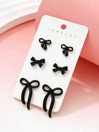 6pcs/Set Classic French Elegant Colorful Bow Stud Earrings Set, Suitable For Holidays Gift And Daily Wear For Women