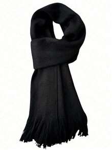 1pc Solid Color Scarf, Unisex Warm Knitted Tassel Long Scarf, Suitable For Spring, Autumn And Winter, Boyfriend Gift, Neck Warmer, Blanket - Black - View 1