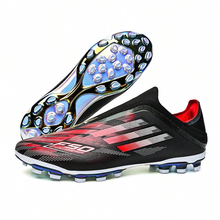 男士足球鞋，轻便专业足球鞋钉，电镀鞋底，男女通用运动鞋，适合足球训练 - 紅色 - 查看 1