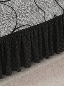 Elastic Sofa Cover With Pleated Skirt - Gray Leaf Printed Sofa Protective Cover