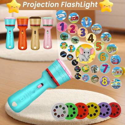 Interactive Children's Projection Toy, Featuring Fun Patterns Including Animals, Vegetables, Letters, And More. Educational And Entertaining, Suitable For Family Gatherings And Birthday Gifts. Includes Science And Math Learning Functions. Battery-Powered, Suitable For Children 3+ Years Old, Interactive Learning, Highly Entertaining.