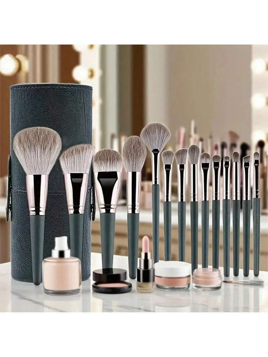 14-Piece Makeup Brush Set For Valentine's Day - Professional Soft And Fluffy Makeup Brushes, Suitable For Foundation, Blush, Eyeshadow, Kabuki, Creating Flawless Makeup Christmas Gift Holiday Gift Guide Holiday Essentials Stuff For Teen Girls Gifts For Women, Resin Handle - 綠色-14個 - 查看 1