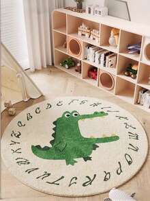 1pc Cartoon Crocodile & Letter Print Round Rug, Living Room Art Carpet, Animal Pattern Round Carpet, Living Room Art Mat, Home Decor, Round Rug, Suitable For Entryway, Stairwell And Transitional Spaces, Entrance Doormat, Stylish Design, Adds Unique Visual Effect - Soft, Washable, Applicable For Living Room, Bedroom, Study Or Balcony; Room Decor, Party Decor, Holiday Gift; Washable, Modern Style Rug Carpet Decor Carpet - Multicolor - View 2