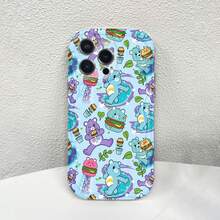 Estampado de Ositos Cariñositos y hamburguesas sobre fondo azul claro. Esta elegante funda es compatible con los modelos  17, 16, 15, 14 Pro Max, 13, 12, 11, XR y XS Plus. Fabricada en silicona TPU, ofrece protección contra golpes y caídas, además de una sensación superior. Es un regalo ideal para familiares, amigos y seres queridos, y una opción perfecta para Año Nuevo. - transparente - Ver 2