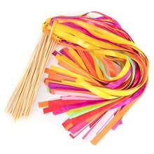 100 piezas Varitas con cinta de colores del arcoíris y campana dorada, varitas de deseo de hadas multicolor para fiestas, idea de despedida con cintas, para boda, despedida de soltera, desfile del orgullo, ceremonia, accesorios para fotos, arcoíris - arcoíris - Ver 4