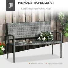 Outsunny Garden Bench, Rattan Look, Park Bench With Steel Frame For 2 People, Balcony Bench, Load Capacity Up To 320 Kg, Grey Garden Furniture