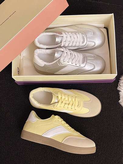 1 Pair Girls' Soft Sole Anti-Slip Casual Fashion Lace-Up Sneakers, Breathable Comfortable Versatile Skateboard Shoes, Suitable For All Seasons