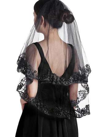 1 Piece Black Double-Layer Medium-Length Vintage Gothic Elegant Short Lace Trim Veil Headpiece