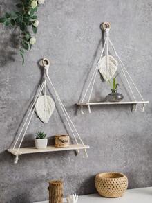 1/2 chiếc kệ treo tường đan thủ công - Kệ gỗ treo tường phong cách Bohemian, trang trí bằng hạt gỗ, kệ để cây treo mộc mạc, thích hợp cho phòng ngủ, phòng khách, ký túc xá, phòng trẻ em. - Màu be - Xem 11