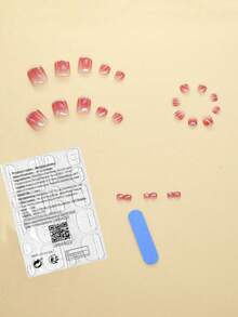 Elevate Your Style With 24pcs Press On Toenails Simple And Elegant Jelly Pink Gradient Base With Luxurious Sparkling Gold Glitter Fake Nails Fashionable Gold Glitter French Stripe Pink Nails Full Cover Fake Toenails Kit For Women And Girls Includes 1sheet Adhesive Tabs & 1pc Mini Files Strip Jelly Gel Random Shipment - Pink - View 2