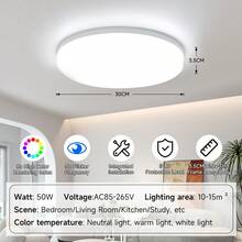 CANMEIJIA 1pc Modern LED Ceiling Light, Round/Square Recessed Ceiling Lamp, 6000K Cool White, 110V/220V, 20W/30W/40W/50W. Suitable For Bedroom, Living Room, Kitchen - LED Ceiling Light - View 17