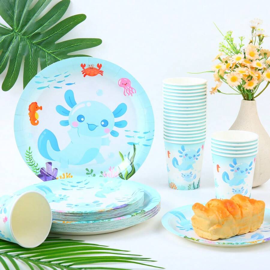 Blue Salamander Disposable Tableware Set, 7/9 Inch Party Plates, Disposable Paper Plates And Cups Suitable For Holidays, Weddings, Engagements, Weddings, Birthdays, Parties, Celebration Events - Multicolor - View 1